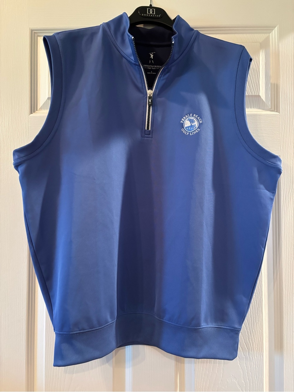 Fairway & Greene Blue Sleeveless Quarter-Zip Golf Vest Pebble Beach Golf Links